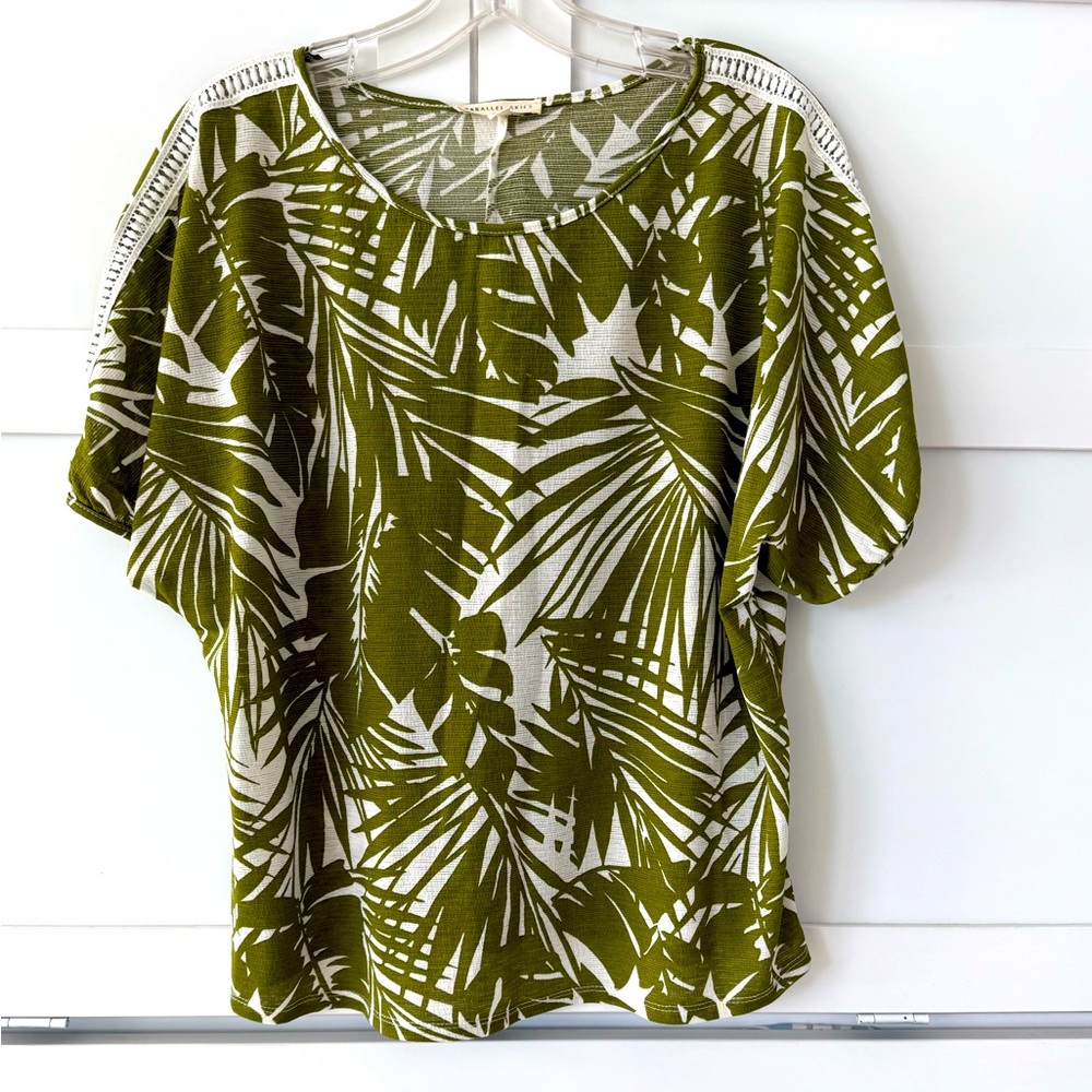 Olive Green Leaf Print Women's Top